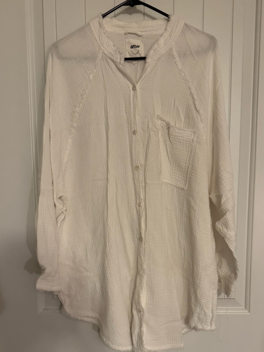 Aerie White Double Gauze Button Front Shirt XL Oversized Beach Cover Up - Picture 2 of 4